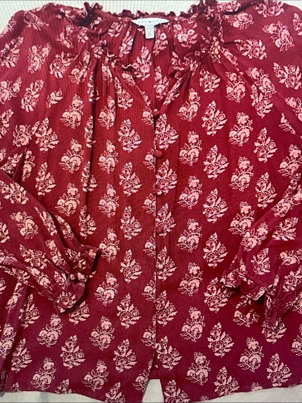 Lucky Brand Red Floral Button-Front Blouse
